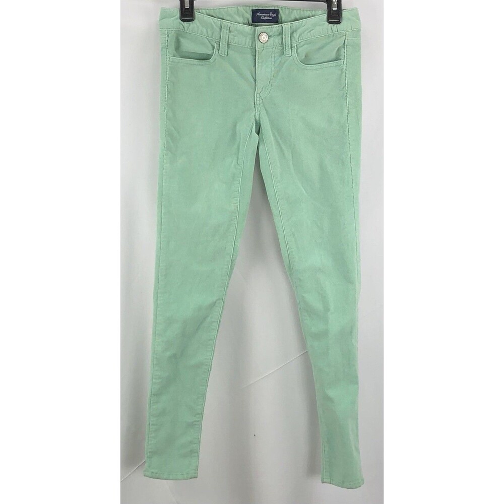 American Eagle Jegging Corduroy Pants 2 Green 29"W Tapered Skinny Leg Low Rise